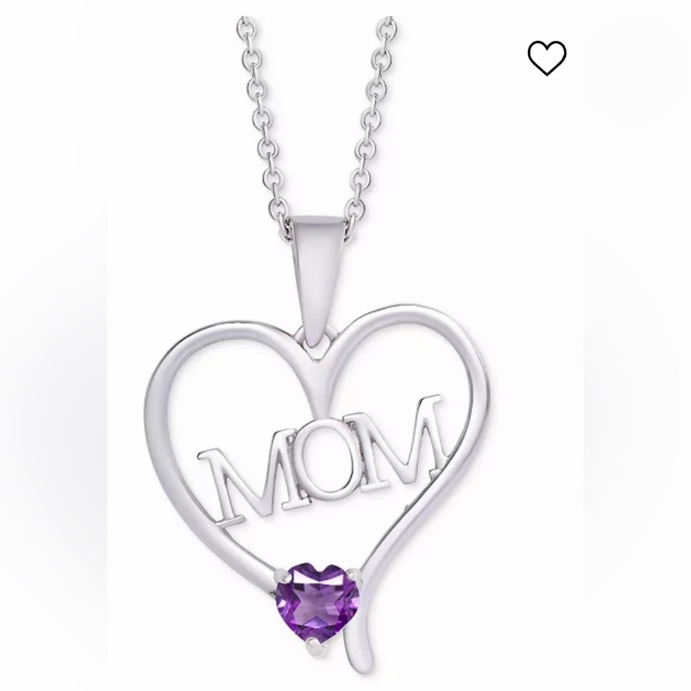 Amethyst Mom Heart 18" Pendant Necklace in Sterling Silver